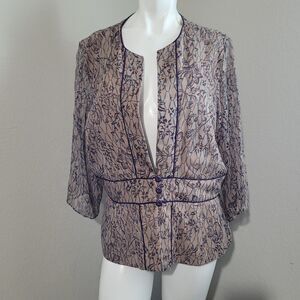 David Warren size 14 blouse lining silk flower deep v-neck lightweight blazer